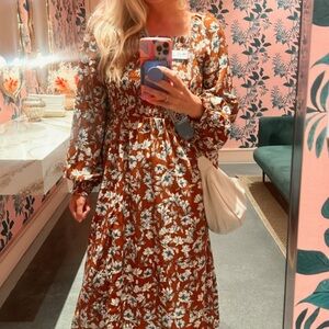 La Ligne Brown and White Floral Long Sleeve Dress